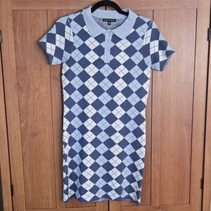 Kendall & Kylie Blue and White Argyle Mini Dress